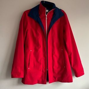 LIZ CLAIBORNE  vintage Red Coat Jacket Detachable Hood & Lining Zip Up Womens M